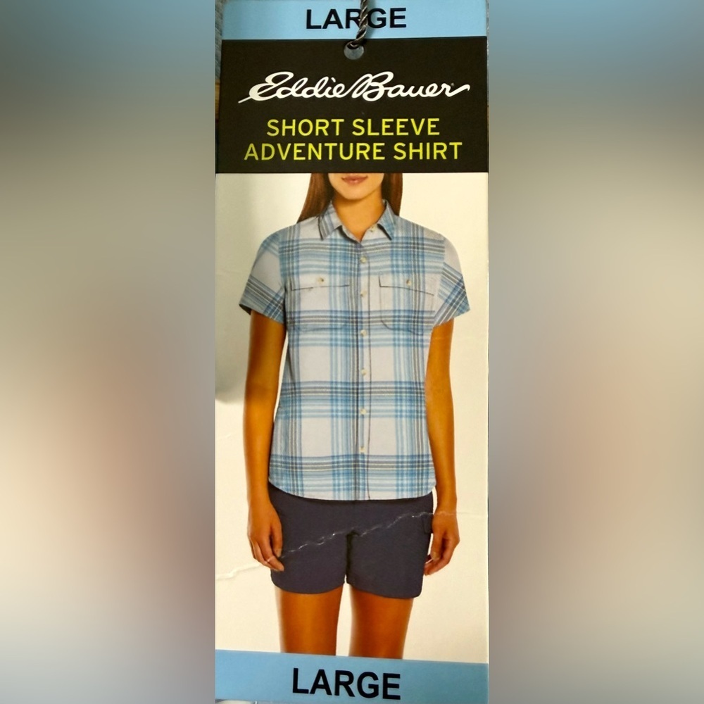 Eddie Bauer Women’s Adventure Shirt – Blue Plaid UPF 50 NWT (Large)